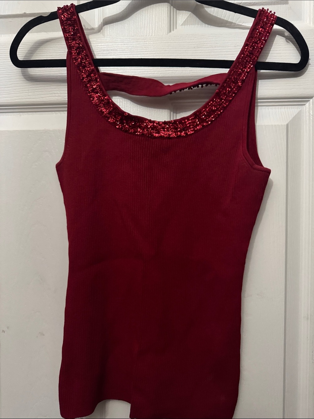 Cache Red Sequin Scoop Neck Tank Top